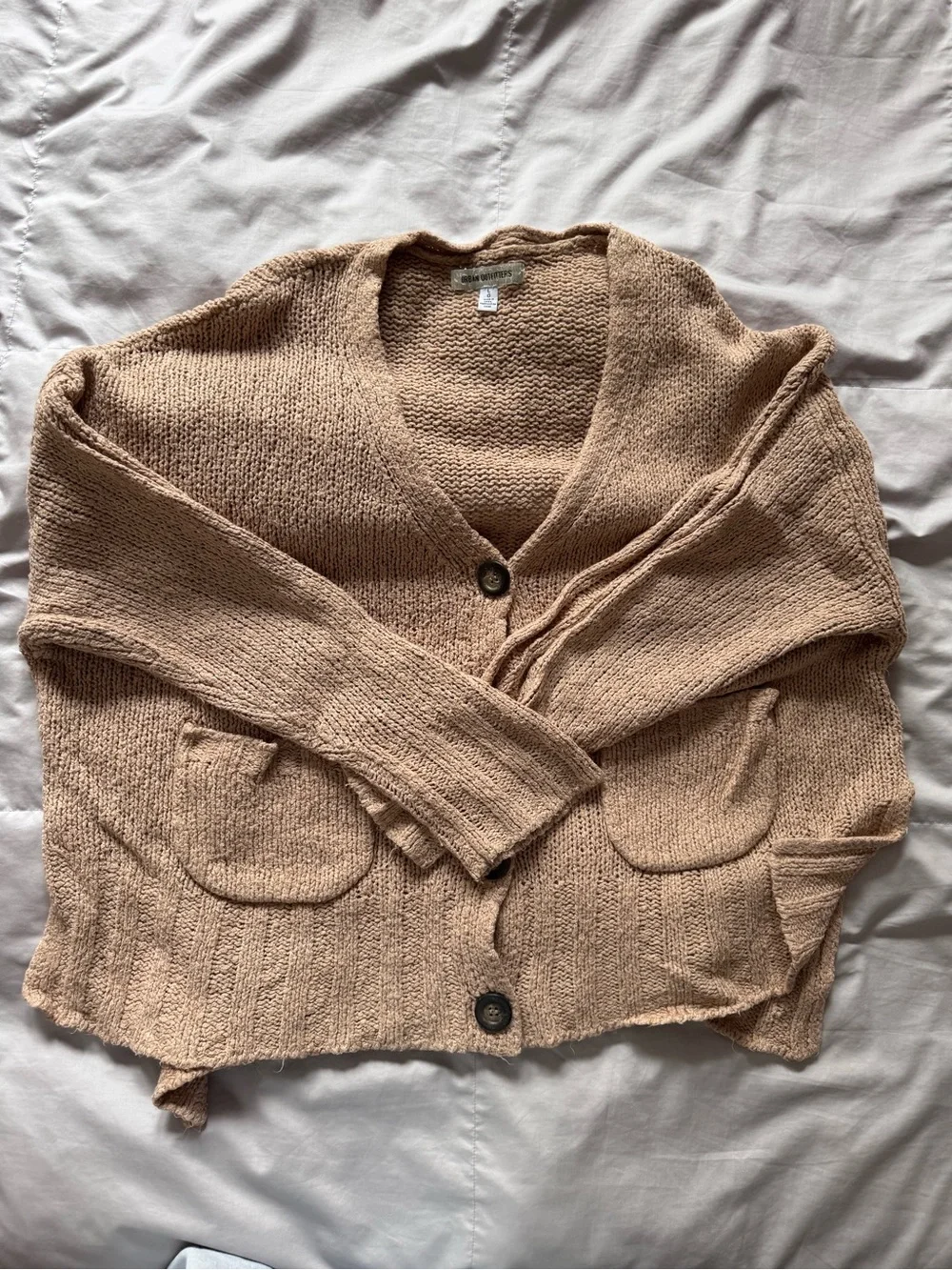 Urban Outfitters Camel Knit V-Neck Button Cardigan